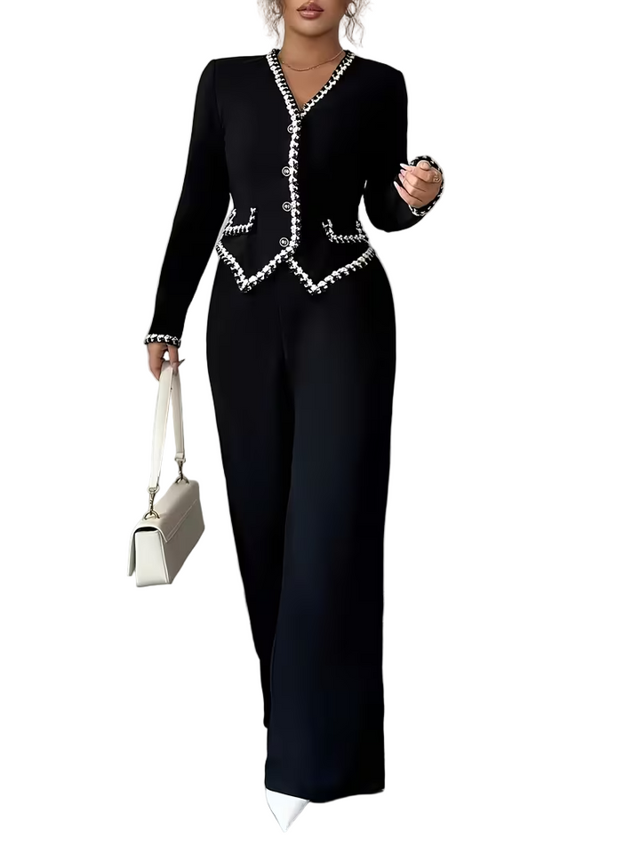 Damski Komplet Kurtka Zapinana na Guziki i Spodnie