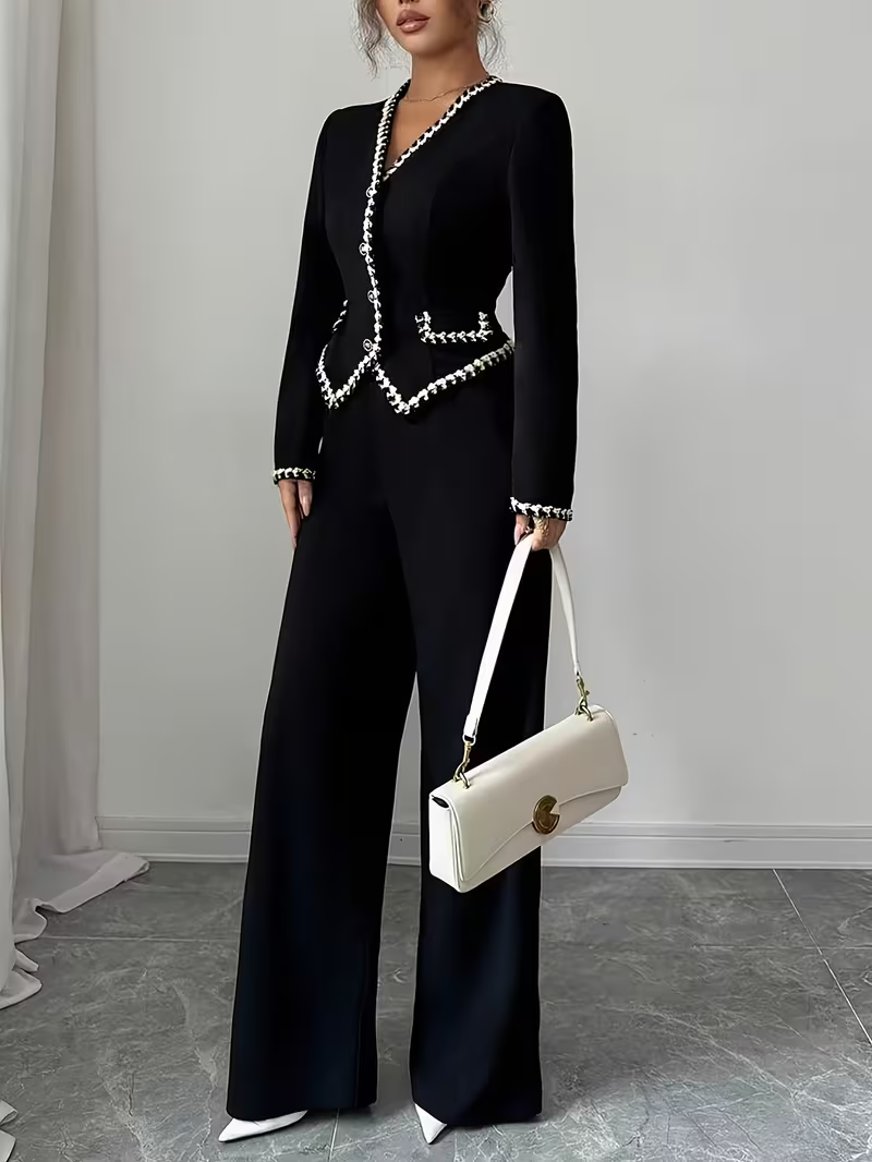 Damski Komplet Kurtka Zapinana na Guziki i Spodnie