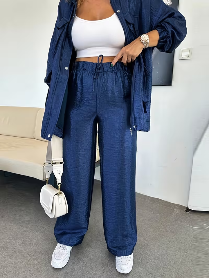 Damski Komplet Kurtka i Spodnie Szerokie