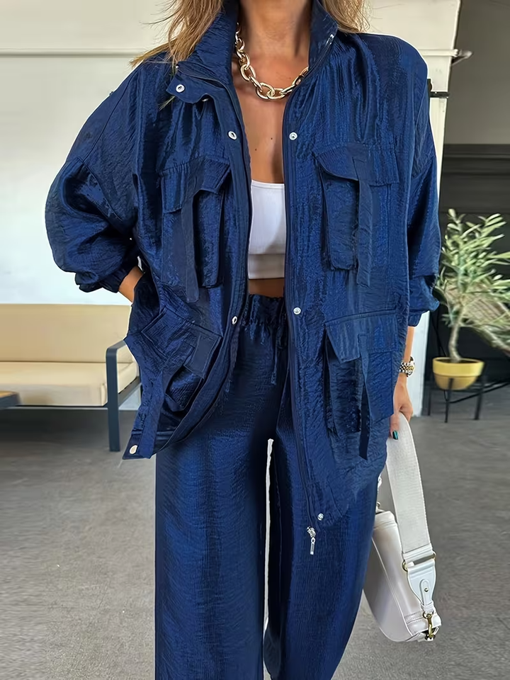 Damski Komplet Kurtka i Spodnie Szerokie