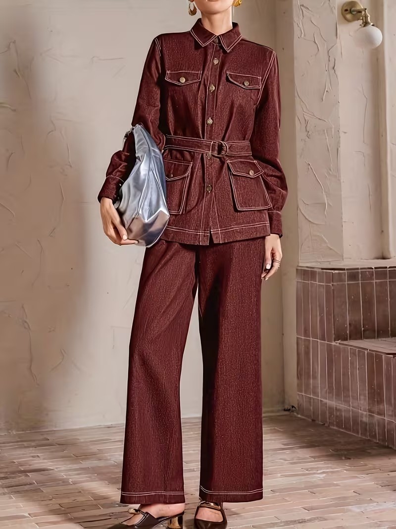 Damski Komplet Top Z Długim Rękawem i Spodnie