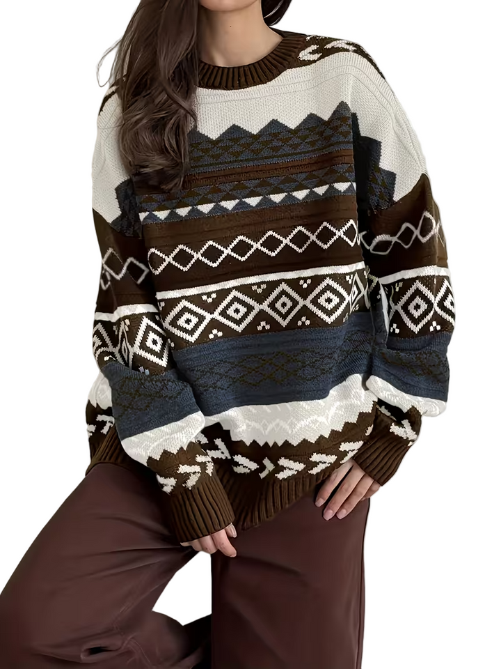 Damski Sweter Z Długim Rękawem i Okrągłym Dekoltem