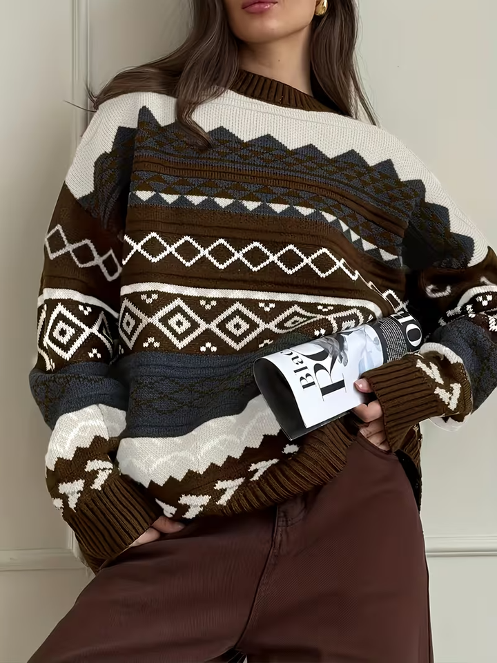 Damski Sweter Z Długim Rękawem i Okrągłym Dekoltem