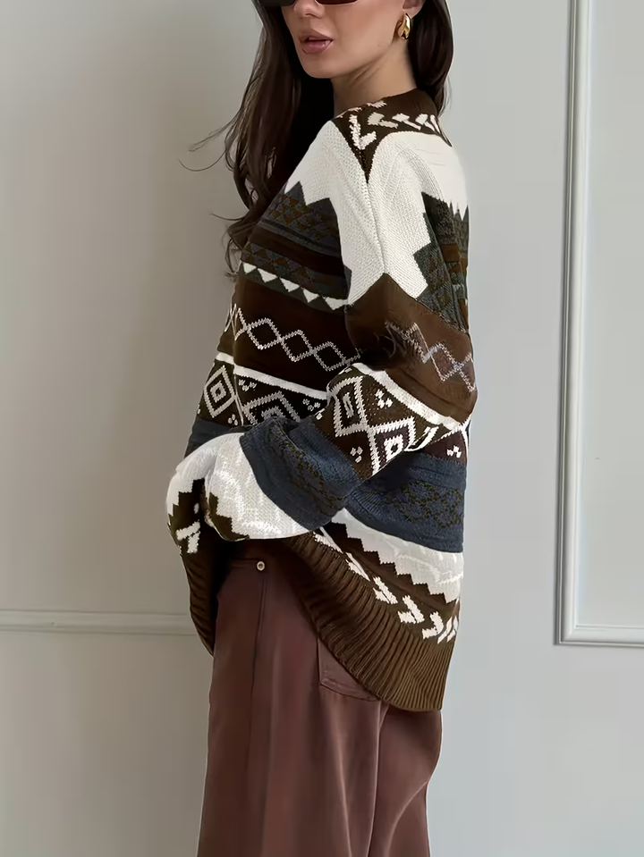 Damski Sweter Z Długim Rękawem i Okrągłym Dekoltem