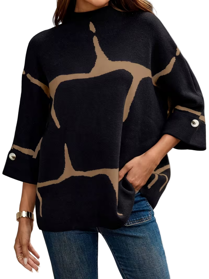 Damski Sweter z Wysokim Dekoltem i Abstrakcyjnym Wzorem