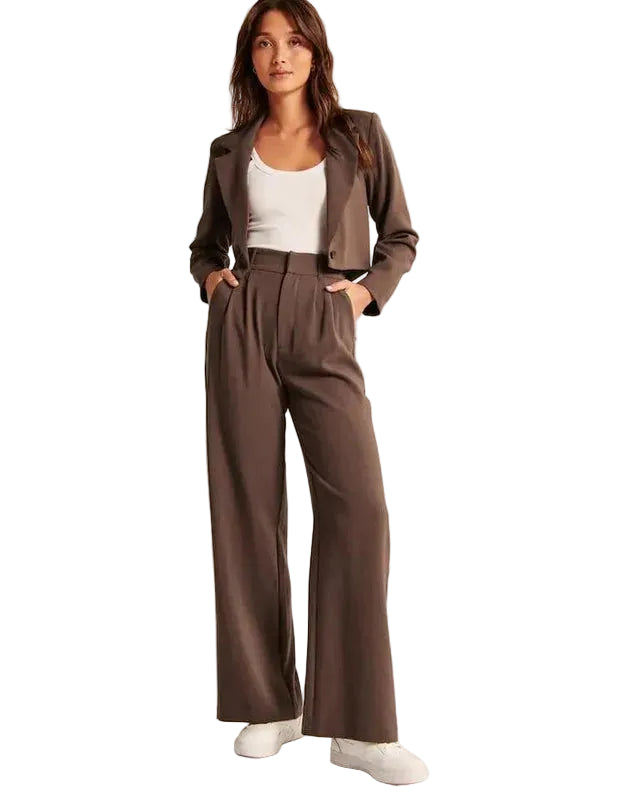 Damskie Spodnie z Szeroką Nogawką i Plisowanym Przodem