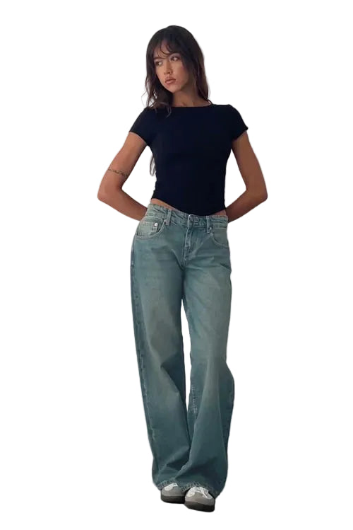 Damskie jeansy z szeroką nogawką o pełnej długości