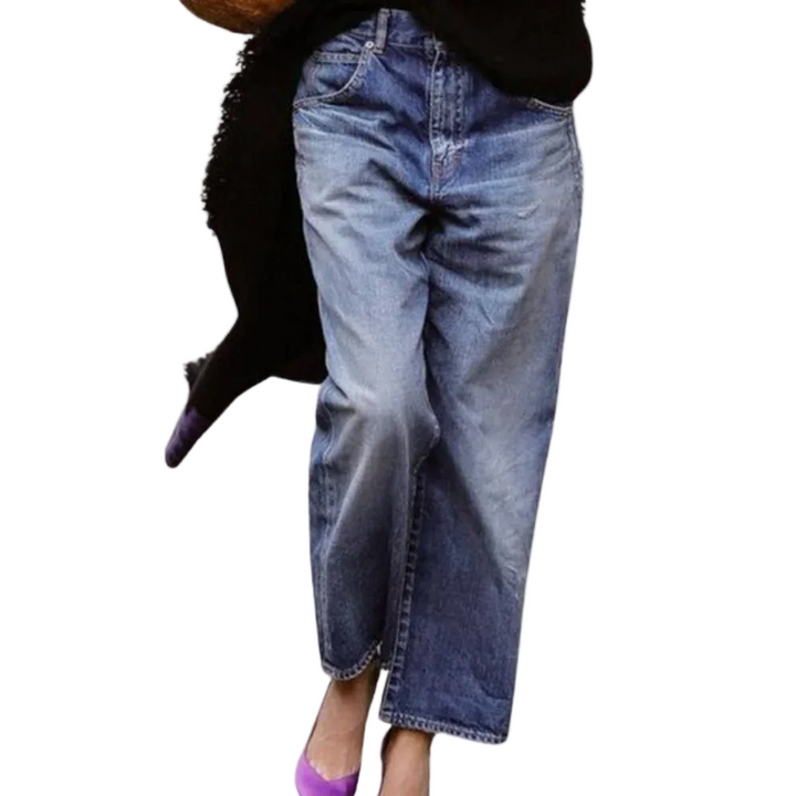 Damskie spodnie z wysokim stanem i prostą nogawką