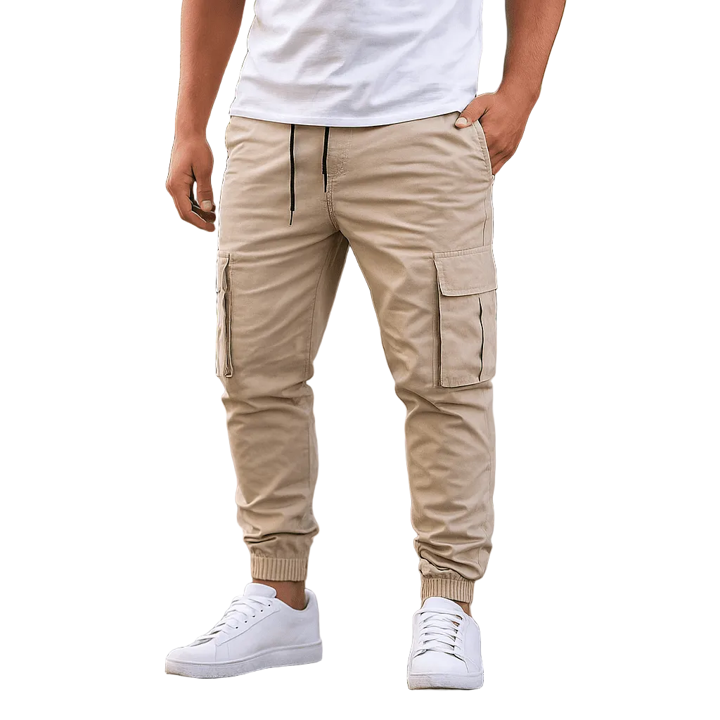 Męskie Spodnie Cargo Jogger z Wiązaniem w Pasie