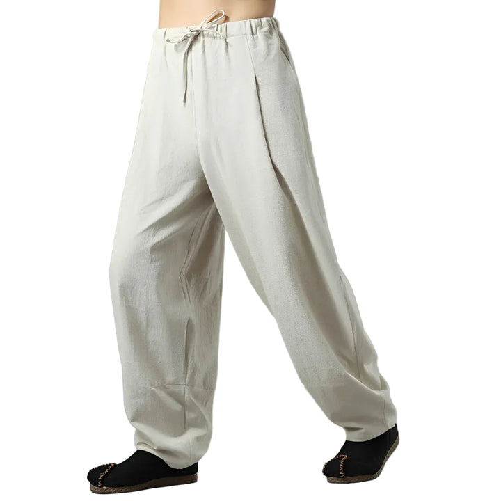 Męskie Spodnie z Szeroką Nogawką i Wiązaniem w Pasie