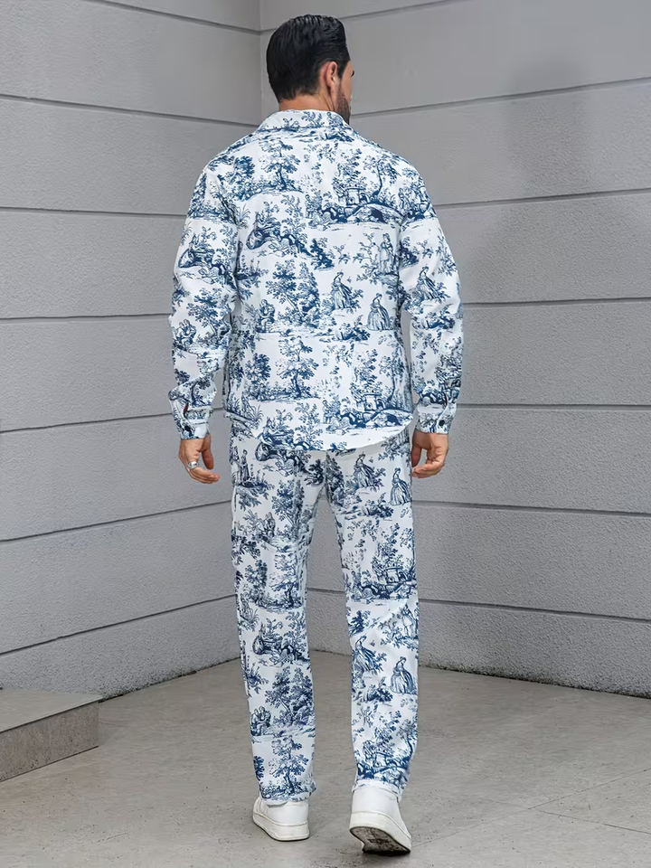 Męski Komplet Koszula i Spodnie z Nadrukiem