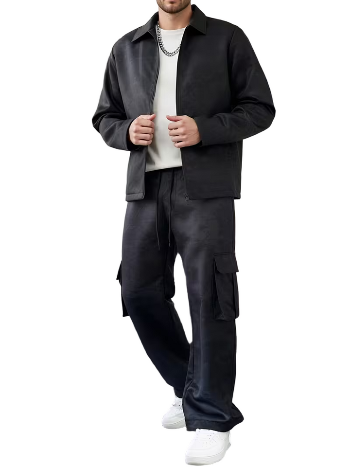 Męski Komplet Kurtka z Kołnierzem i Spodnie