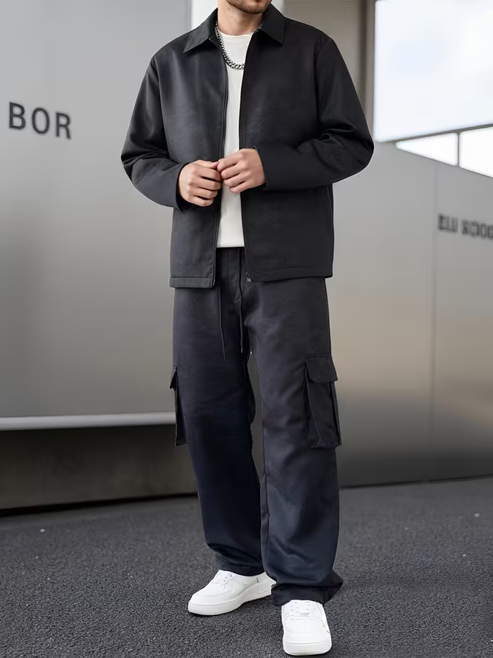 Męski Komplet Kurtka z Kołnierzem i Spodnie