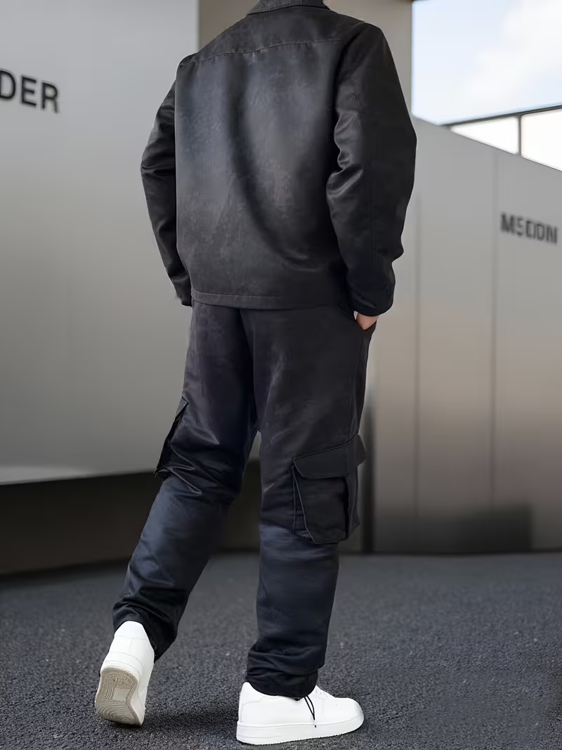 Męski Komplet Kurtka z Kołnierzem i Spodnie